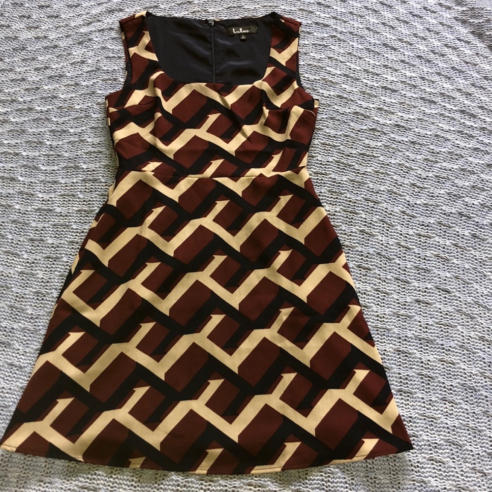 Lulus red, navy, and cream patterned dress